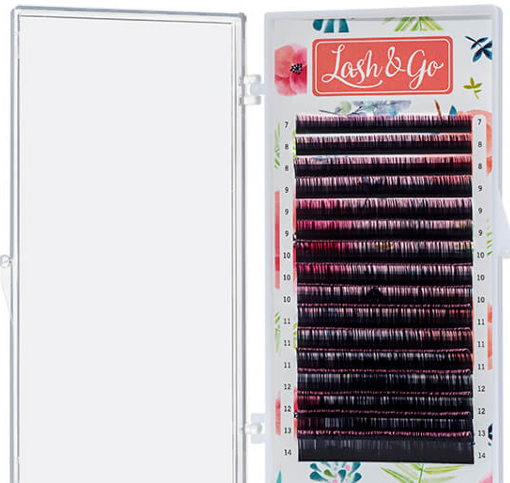 Розовые Омбре ресницы Lash&Go MIX - 16 линий