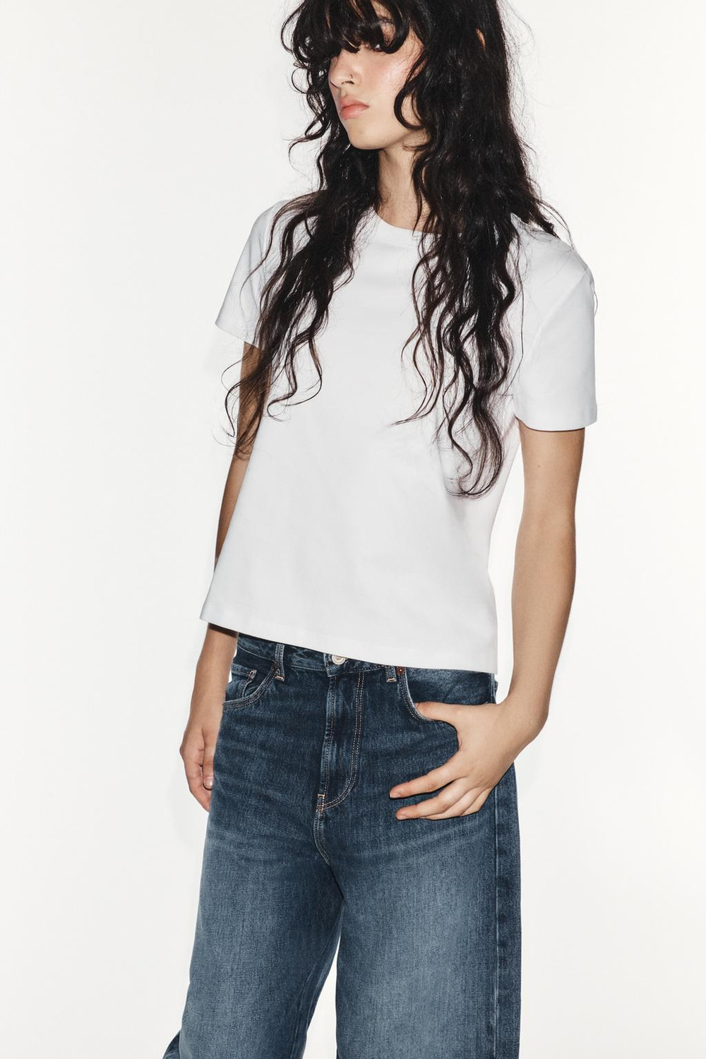 ZARA ДЖИНСЫ TRF BAGGY FOLDED СО СРЕДНЕЙ ПОСАДКОЙ, СИНИЙ