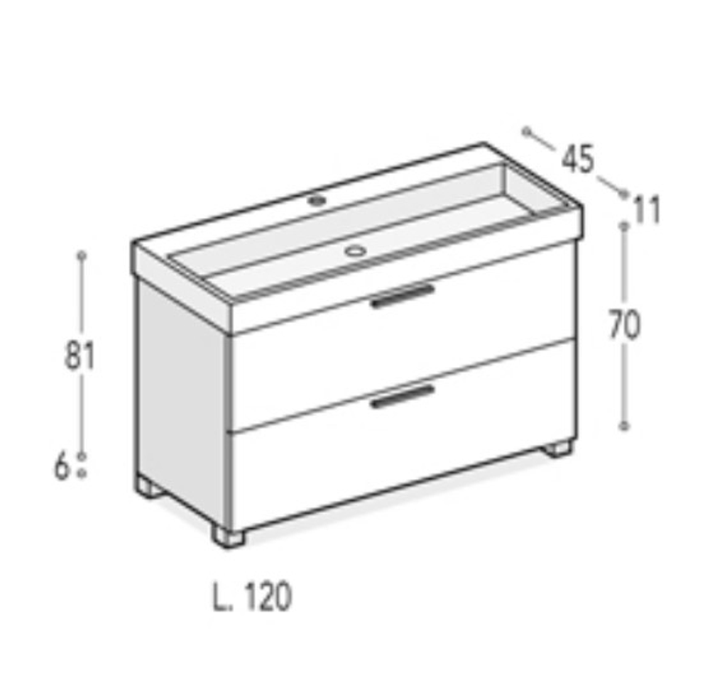Тумба с раковиной NORMAL, 120x45x87, темно-серый глянцевый, ST-B7L2124-BA004-SIP