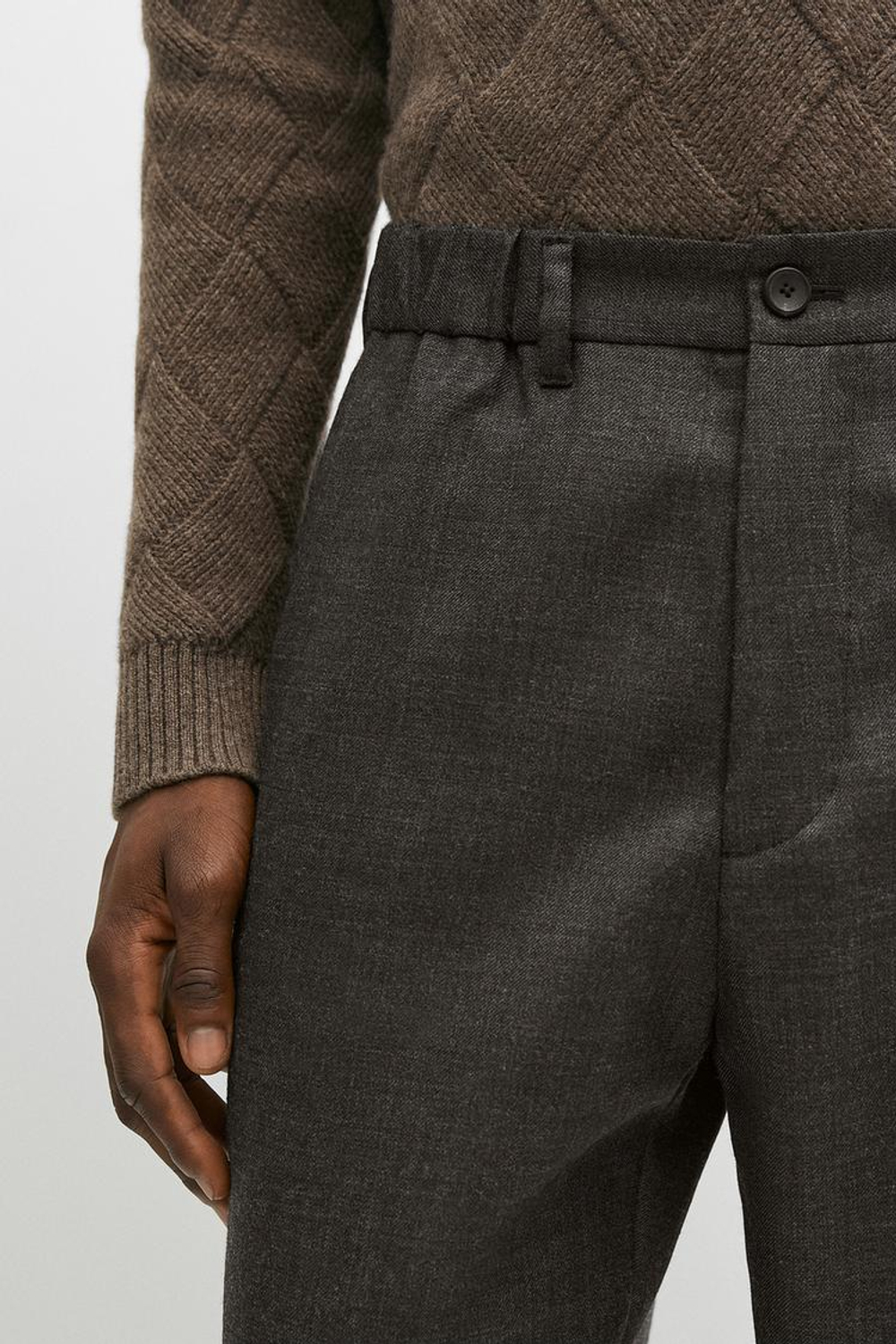 Massimo Dutti Брюки свободного кроя из 100% шерсти с эластичным поясом, коричневый