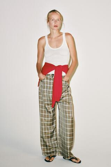 ZARA БРЮКИ В КЛЕТКУ — ZW COLLECTION, БЕЖЕВЫЙ/НЕЖНО-КОРИЧНЕВЫЙ