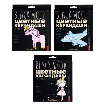 Карандаши 24цв. пластик. 3 вида "BlackWoodColor" (BrunoVisconti)