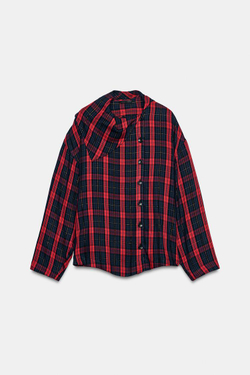 ZARA РУБАШКА В КЛЕТКУ С БЛЕСТЯЩЕЙ НИТЬЮ, КРАСНЫЙ/ТЕМНО-СИНИЙ