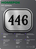 Номерок на дверь квартиры 446, для кабинета, офиса, шильдик 9 х 7 см, брашированная сталь, Айдентика Технолоджи