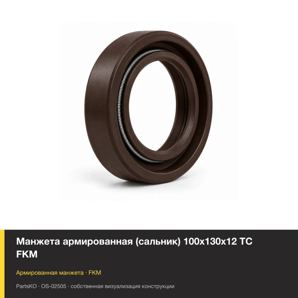 Манжета армированная (сальник) 100х130х12 TC FKM. FKM (фторкаучук), тёмно-коричневое исполнение