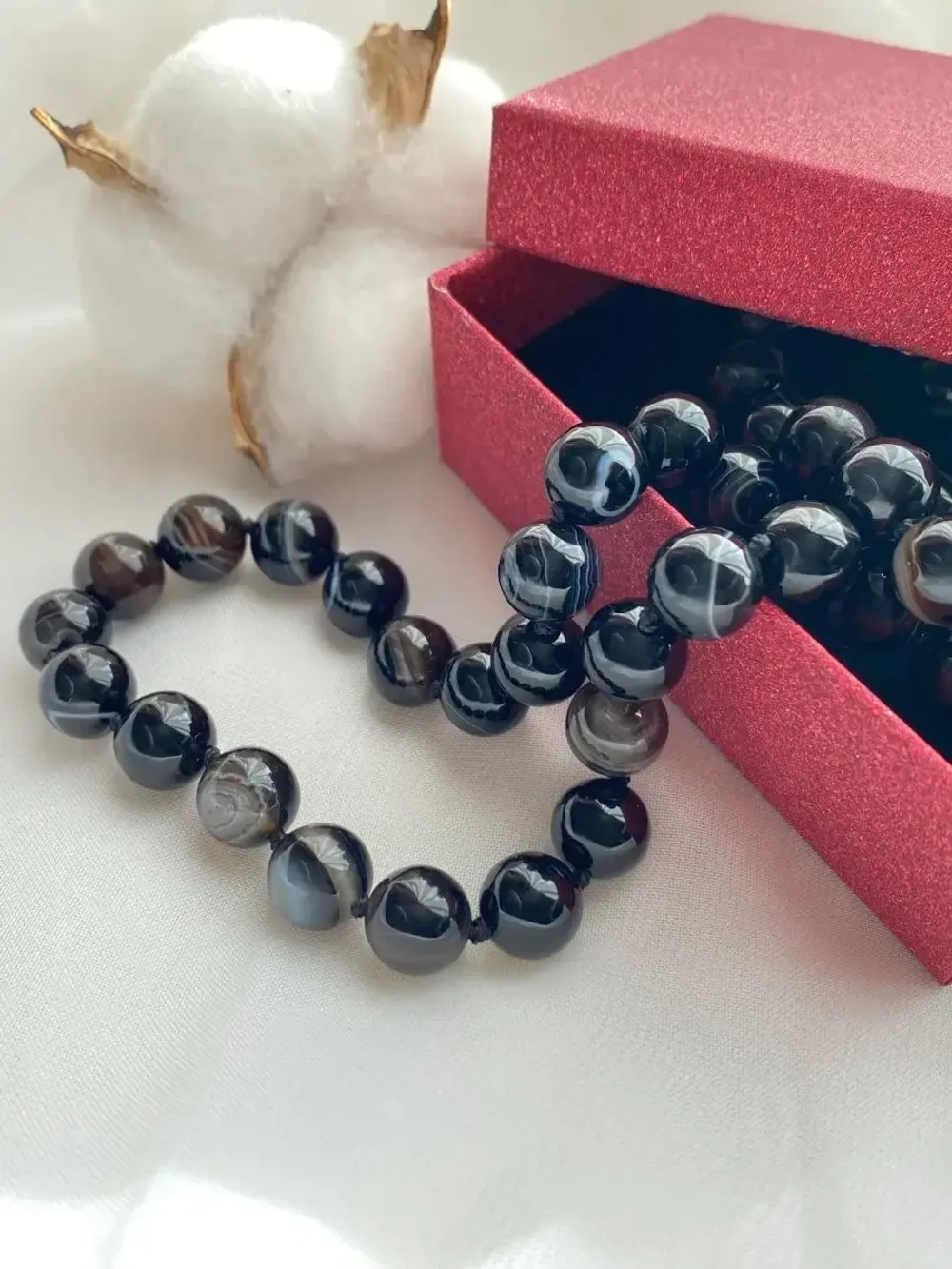 Бусы из чёрного агата 068nat-black-agat2, 51 см