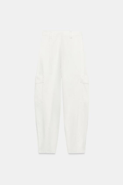 ZARA АТЛАСНЫЕ БРЮКИ-КАРГО, БЕЛЫЙ