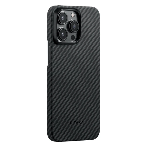 Чехол из арамидного волокна с поддержкой MagSafe PITAKA MagEZ Case 4 600D для iPhone 15 Pro, Black / Grey Twill (Cаржевое переплетение)
