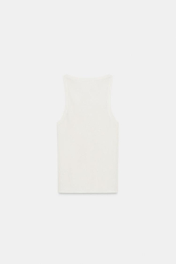 ZARA ТОП ИЗ ТОНКОГО ТРИКОТАЖА БЕЗ РУКАВОВ, БЕЛЫЙ