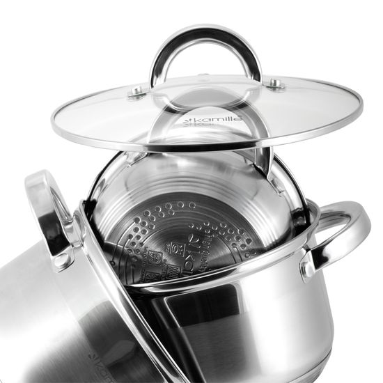 Набор кастрюль 8 предметов из нержавеющей стали Kamille KM-5637S (1,0 л; 1,8 л; 2,5 л; 3,8 л)