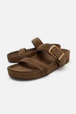 ZARA БОСОНОЖКИ ИЗ СПИЛКА НА ПЛАТФОРМЕ, КОРИЧНЕВЫЙ