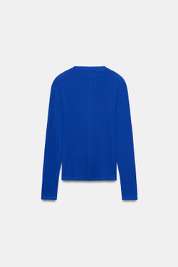 ZARA ФУТБОЛКА С ВОРОТНИКОМ-СТОЙКОЙ И ПУГОВИЦАМИ, СИНИЙ