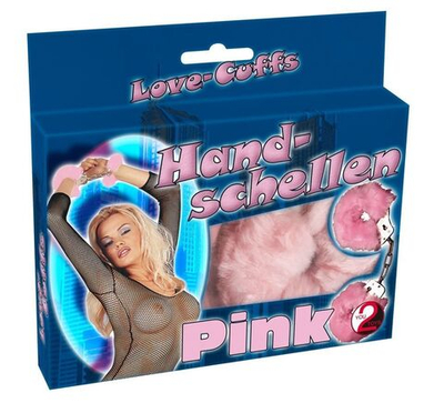 Розовые меховые наручники Love Cuffs Rose (Цвет: розовый)