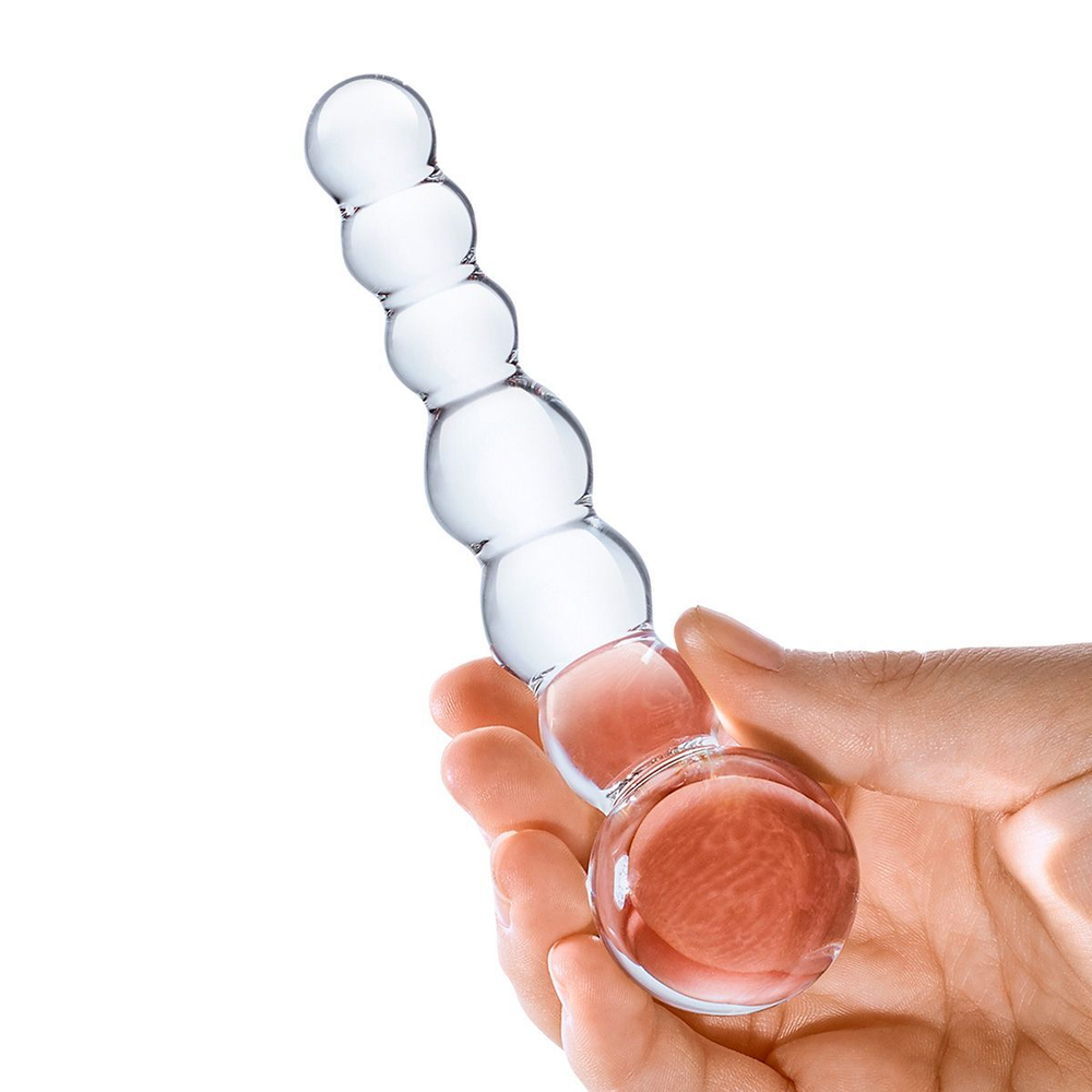 Изогнутый прозрачный стимулятор Beaded Dildo - 13 см. (Цвет: прозрачный)