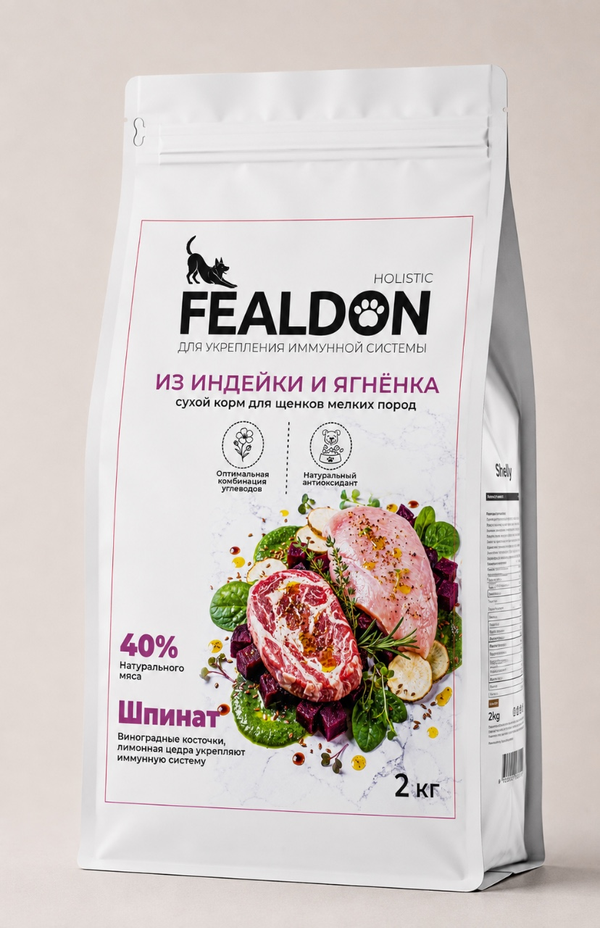 Сухой корм Fealdon для щенков мелких пород с индейкой и ягненком