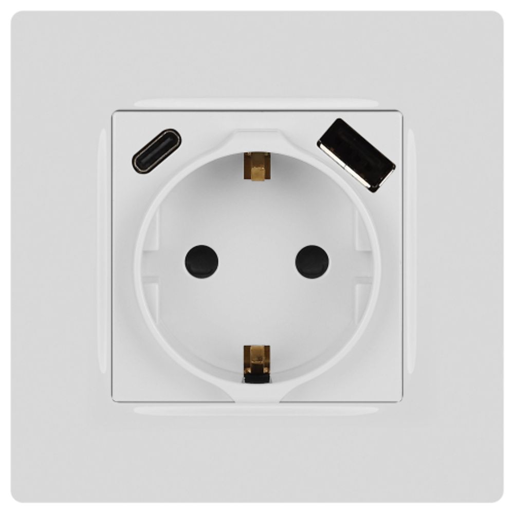 Розетка ЭРА Серия 12 12-4108-01 2P+E 16A-250В со шторками с USB type-A+C 5В-3А белый | Эра 12