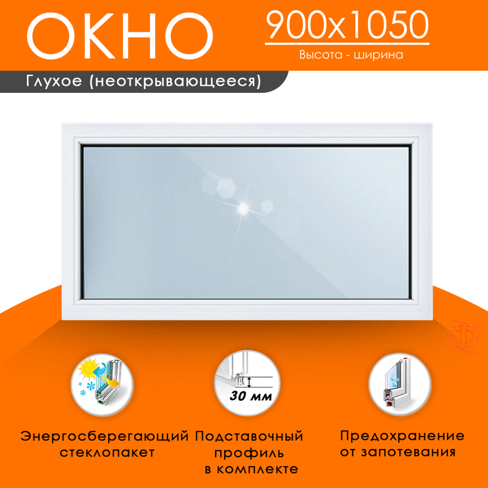 Пластиковое окно 900 х 1050 ТермА Эко с глухой створкой