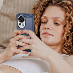 Мягкий чехол синего цвета для Huawei Nova 12 Pro, серия Carbon (дизайн в стиле карбон) от Caseport