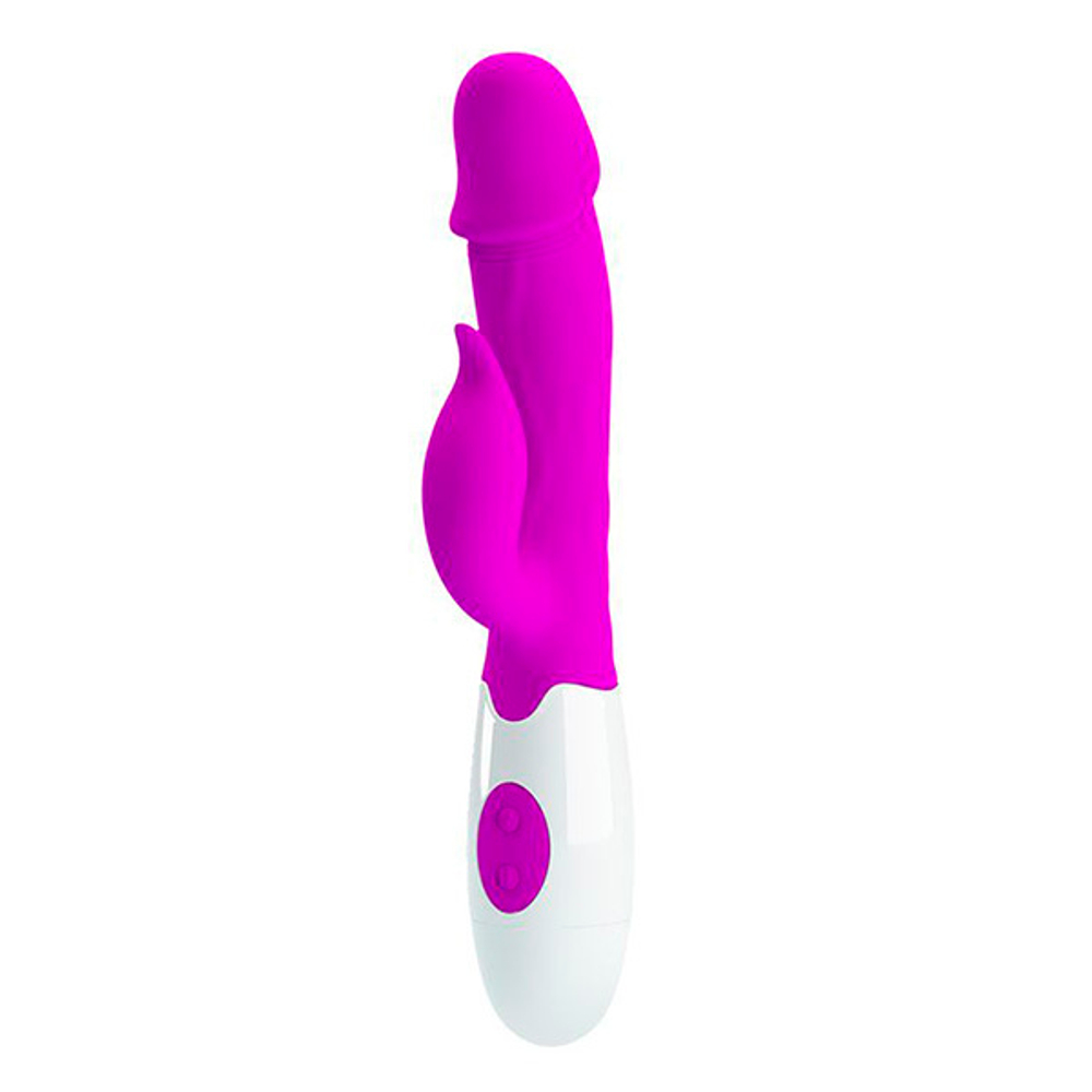 Лиловый вибратор с клиторальным отростком 19,2см Baile Pretty Love Peter BI-014706