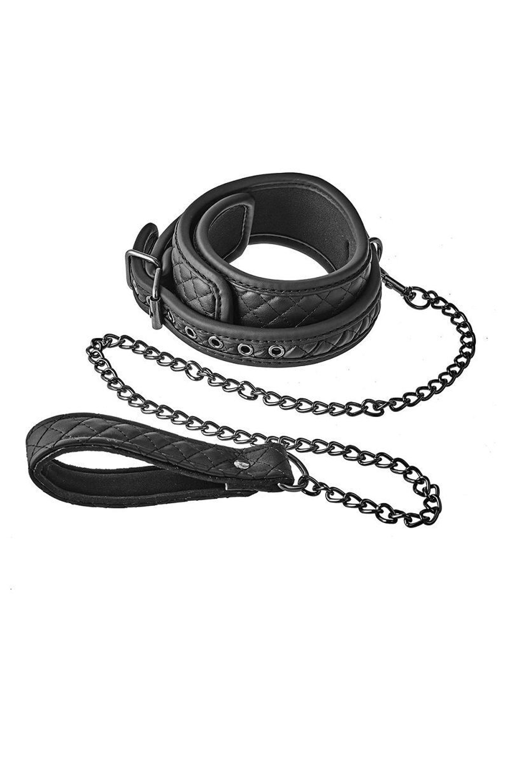 Черный ошейник с поводком COLLAR LEASH DIAMOND (Цвет: черный)
