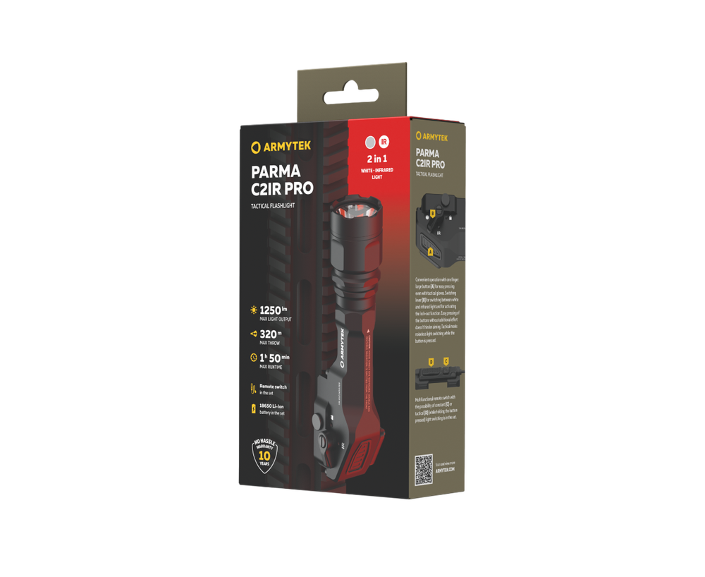 Фонарь светодиодный тактический подствольный Armytek Parma C2IR Pro, с белым 1250 лм и инфракрасным