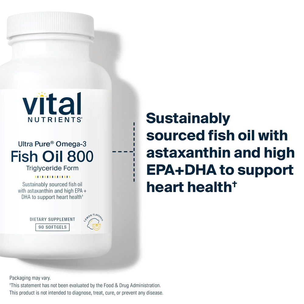 Vital Nutrients, Ultra Pure® Omega-3, рыбий жир 800, лимон, 90 мягких таблеток