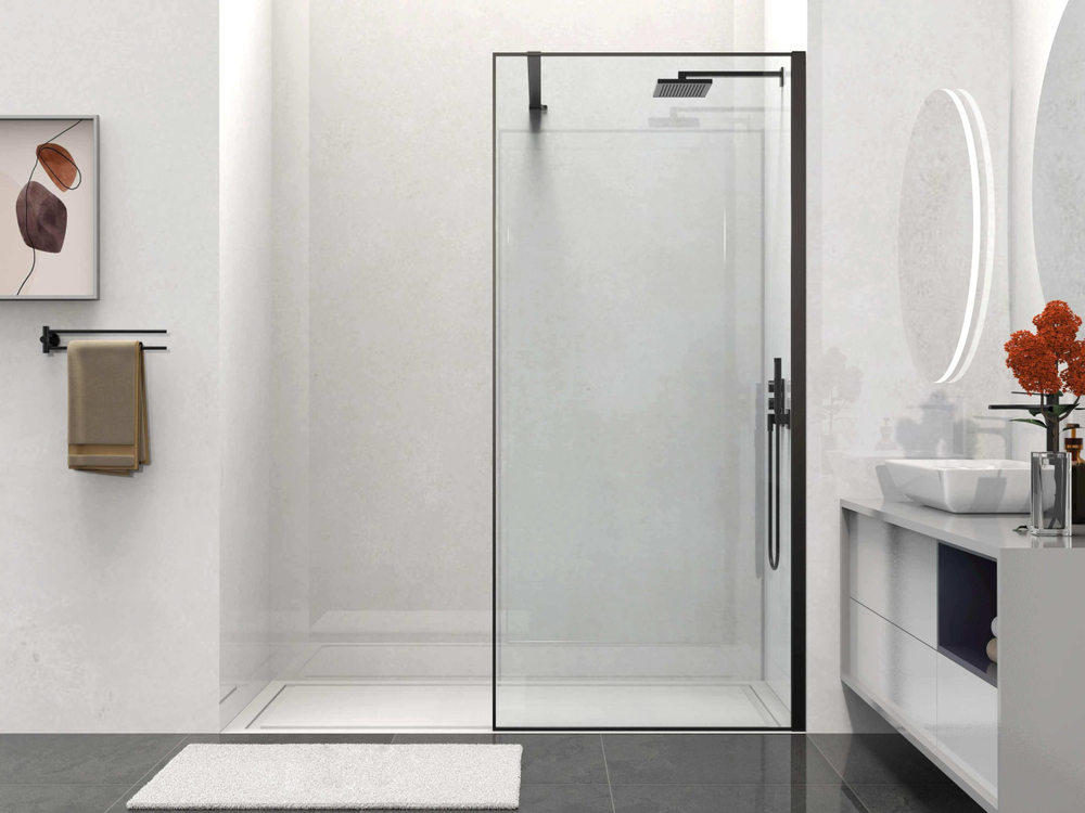 Душевая перегородка Vincea Волк-Ин (Walk-In) VSW-1HS900CLB, 900*2000, черный матовый, стекло прозрачное