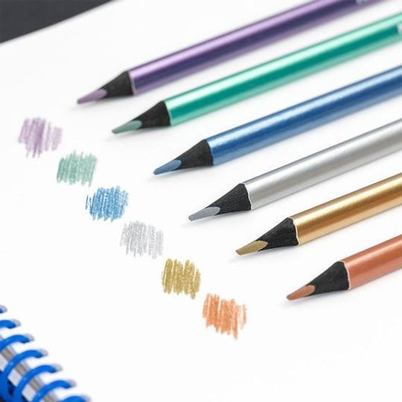 Rəngli karandaş \ Цветные карандаши BOX 6 BLACK WOOD METAL PENCILS