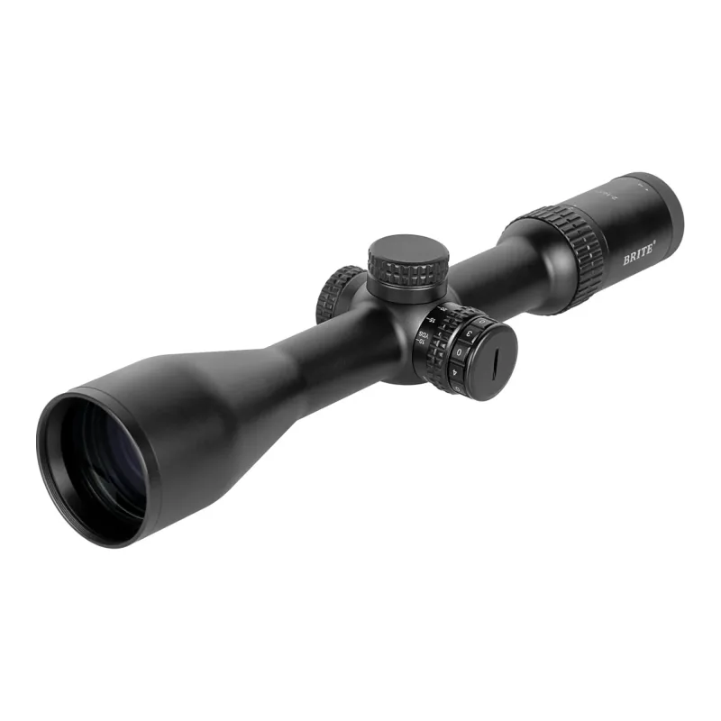 Прицел оптический BRITE WA8X 2-16X50 SF IR - ракурс спереди слева, вид на объектив и барабаны ввода правок