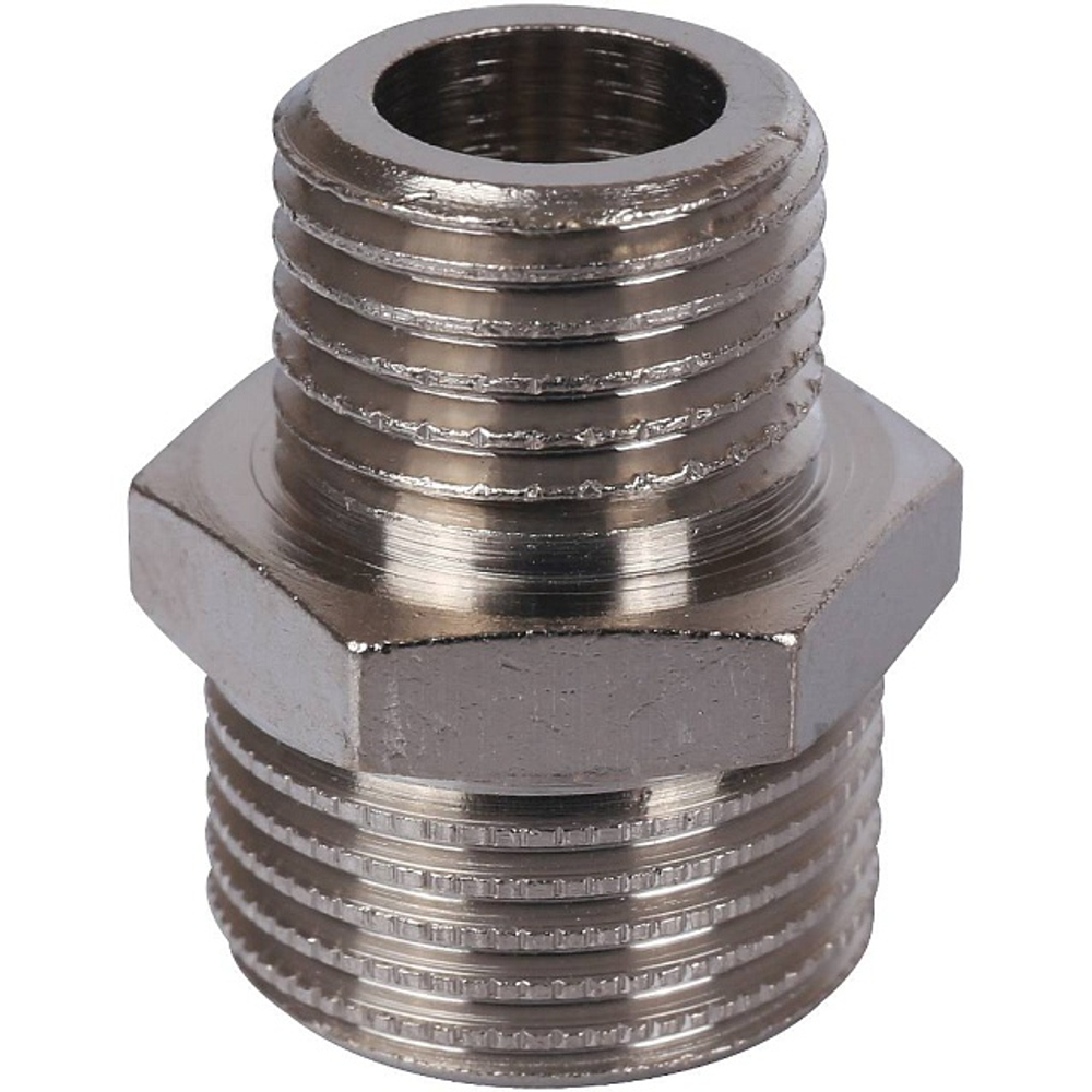 Ниппель редукционный STOUT SFT 0004 - 3/8" x 1/4" (для стальных труб, латунь никелированная)