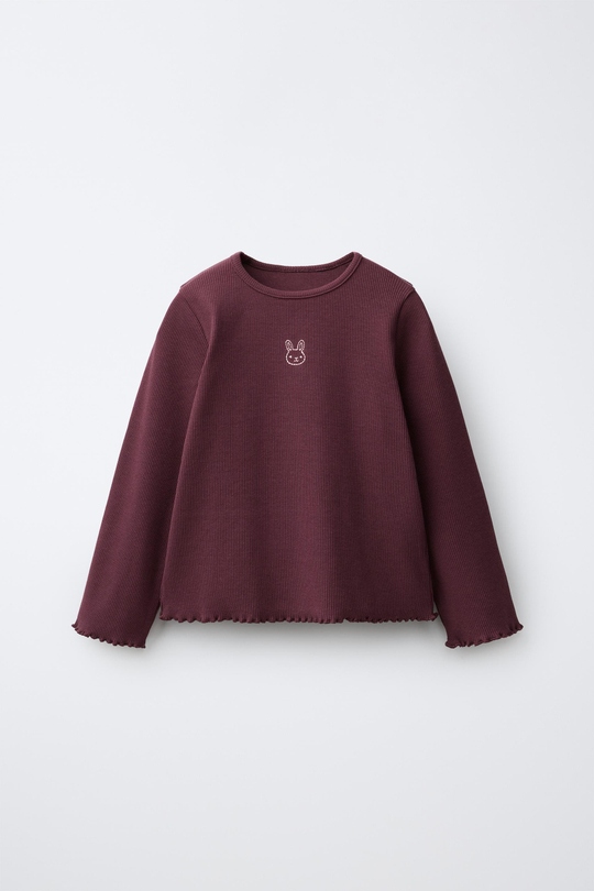 ZARA ЛОНГСЛИВ В РУБЧИК С ВЫШИВКОЙ, БОРДОВЫЙ