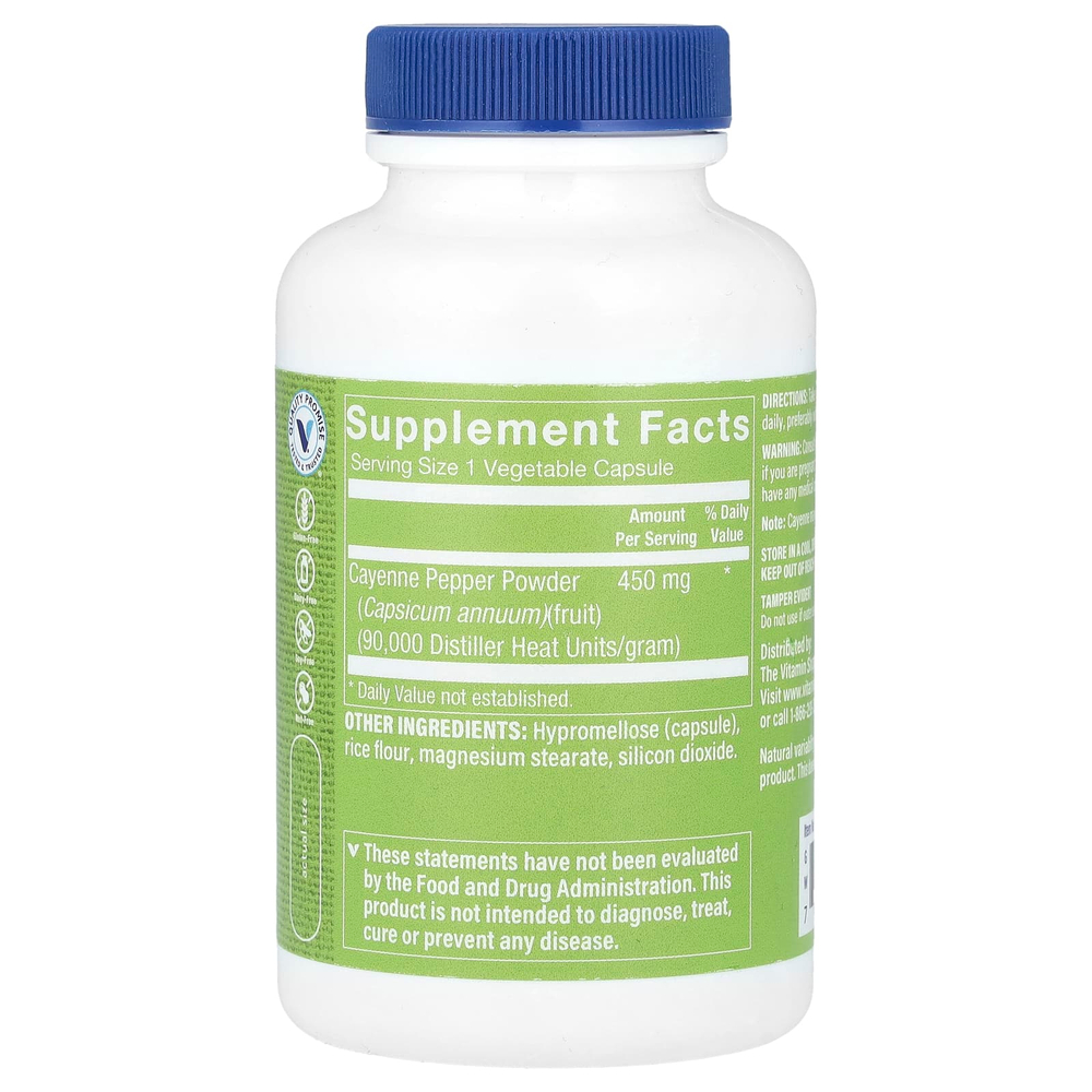 The Vitamin Shoppe, Кайенский перец, 100 растительных капсул (450 мг на капсулу)