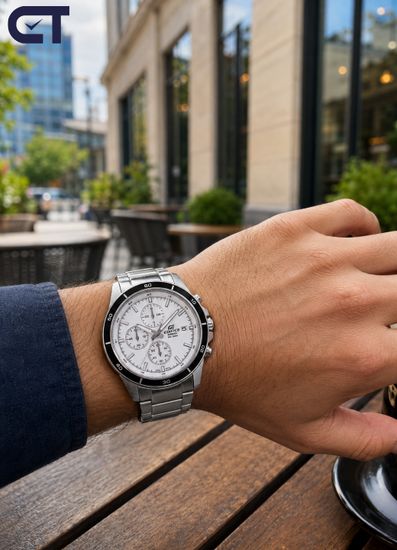 CASIO EFR-526L-7AVUDF EDIFICE мужские наручные часы — кожаный хронограф со светлым циферблатом