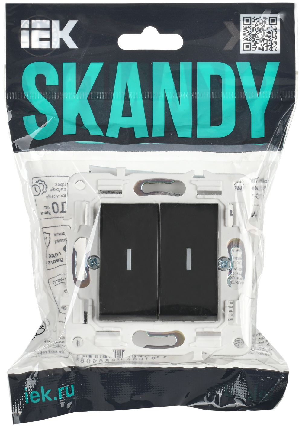 SKANDY Выключатель 2-клавишный проходной с индикацией 10А SK-V10Bl черный IEK