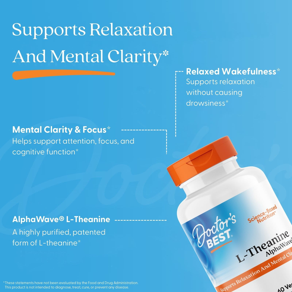 Doctor's Best, L-теанин, AlphaWave®, 200 мг, 60 растительных капсул