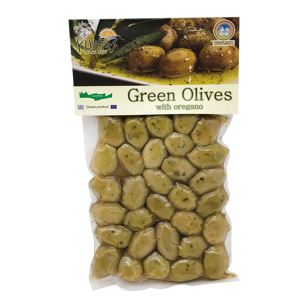 KURTES Оливки зеленые с косточкой приправленные орегано 250 г