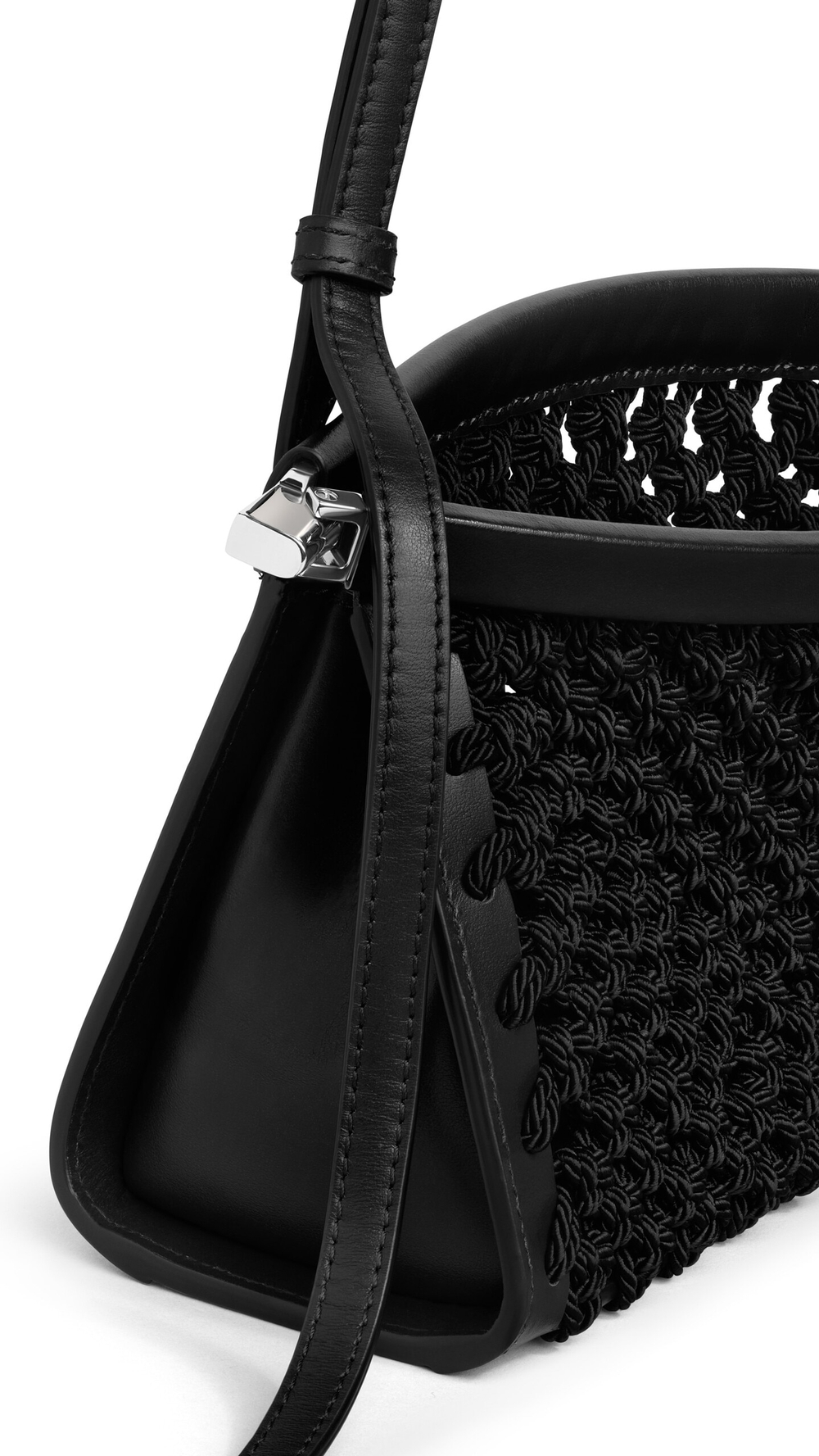 ALAÏA МАЛЕНЬКАЯ СУМКА LE CLICK EAST WEST ИЗ НАТУРАЛЬНОЙ КОЖИ И ВИСКОЗЫ, ЧЕРНЫЙ