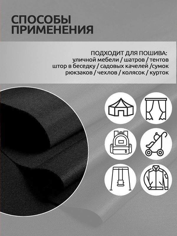 Оксфорд 200D PU1000 78 г/м², 150 см / 5 метров, ОКС.TBY200D.S580.5, S580 черный