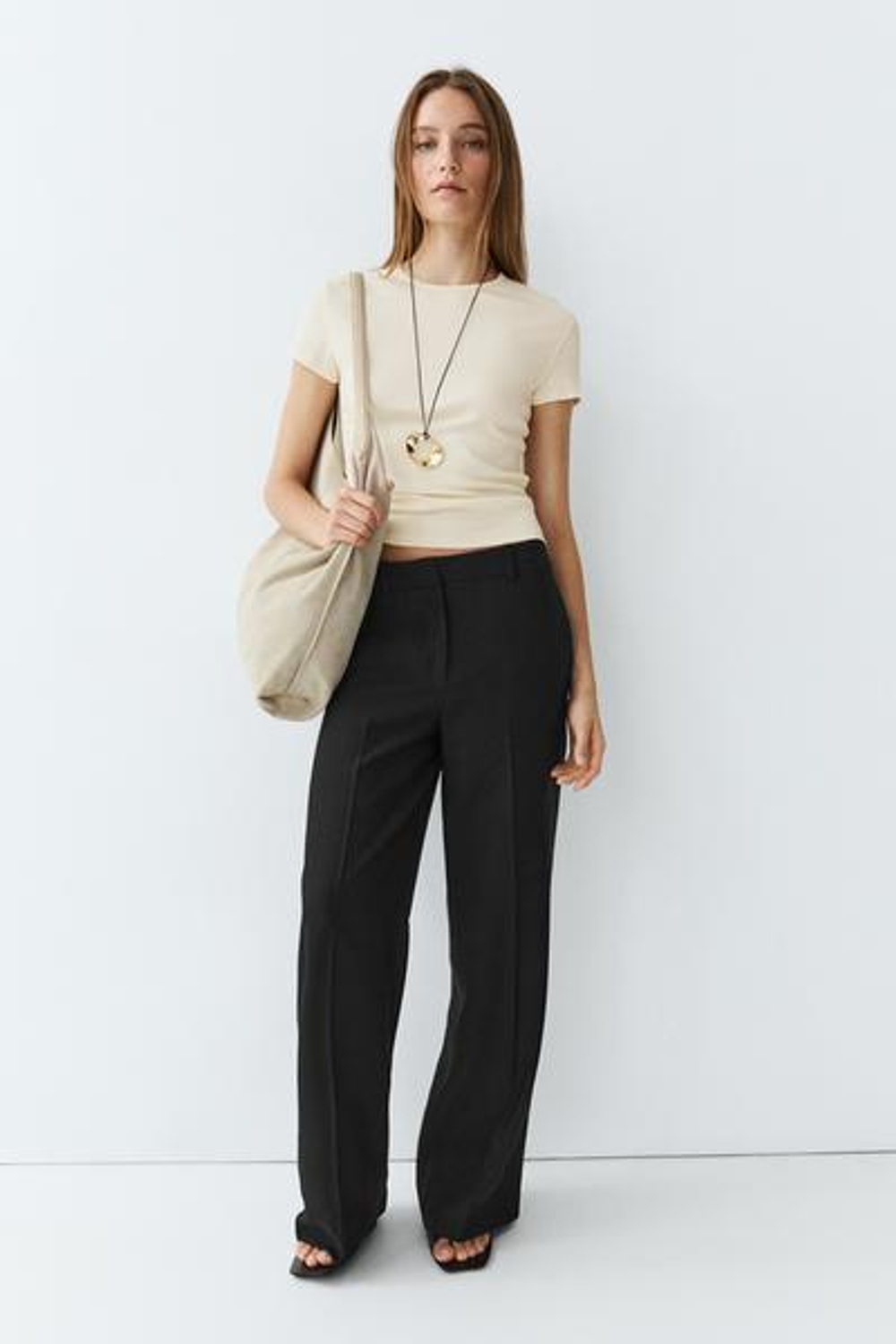 Massimo Dutti Футболка с коротким рукавом из смесовой хлопковой ткани, натуральный