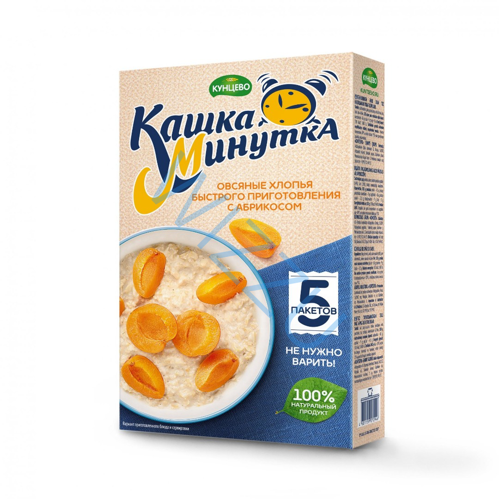 Хлопья овсяные КУНЦЕВО Каша-Минутка с Абрикосом в коробках 185г