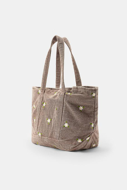 ZARA МИНИ-СУМКА ИЗ ДЕНИМА С ЦВЕТОЧНОЙ ВЫШИВКОЙ, ЧЕРЕПИЧНЫЙ
