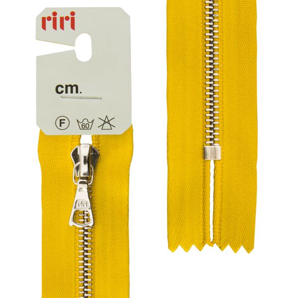 Молния металл RIRI Т4 (4 мм) 1 зам., н/раз., 18 см, Ni, атласная тесьма, цв.5339, горчичный, 1 шт