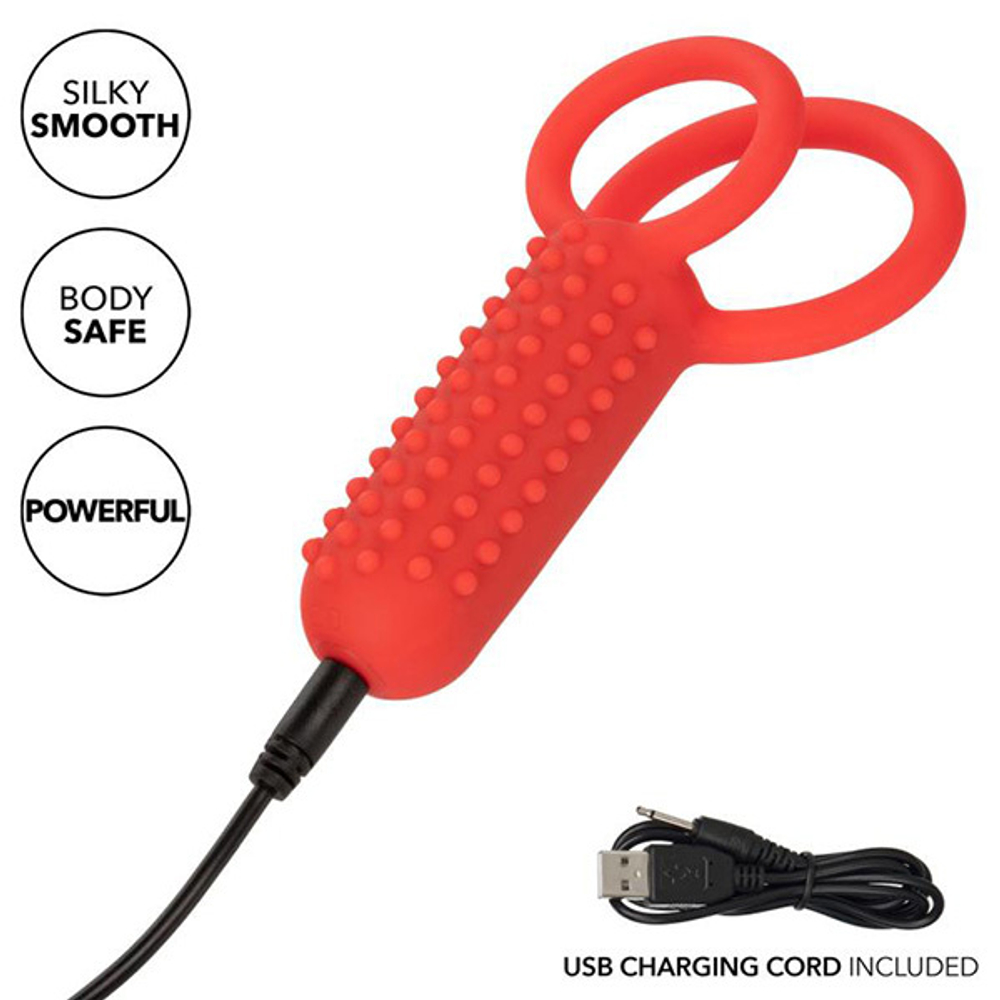 Красное эрекционное кольцо California Exotic Novelties Silicone Rechargeable Vertical Dual Enhancer SE-1843-40-3