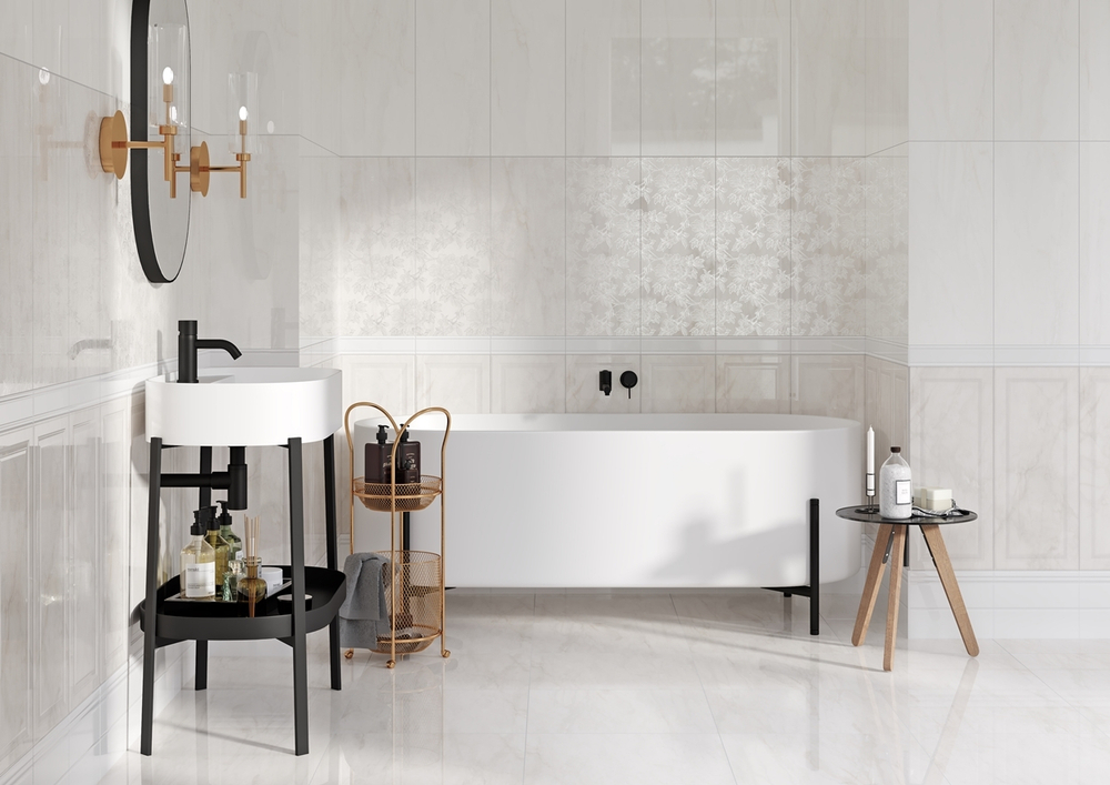 Керамик бел плинтус 02 / Ceramic white plinth 02  200х250 (1-й сорт)