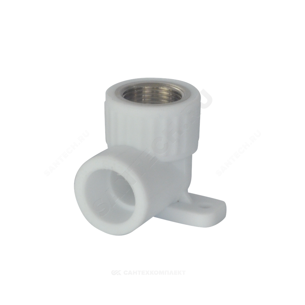 Угольник PP-R комбинированный белый Дн 20х1/2" ВР с креплением VALFEX 10120020
