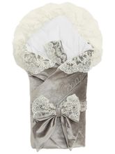 Зимний конверт-одеяло на выписку "Блюмарим" (бежевый с молочным кружевом) без пледа