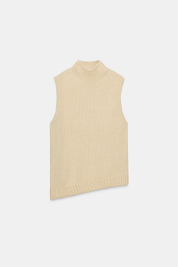 ZARA АСИММЕТРИЧНЫЙ ТРИКОТАЖНЫЙ ЖИЛЕТ, ВАНИЛЬНЫЙ
