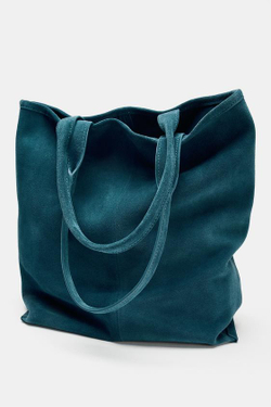 ZARA КОЖАНАЯ СУМКА-ШОПЕР, СИНИЙ