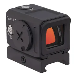Коллиматор Gaut Tourmaline 1x20x18, закрытый, точка 3 МOA красная, Weaver - вид спереди слева на объектив
