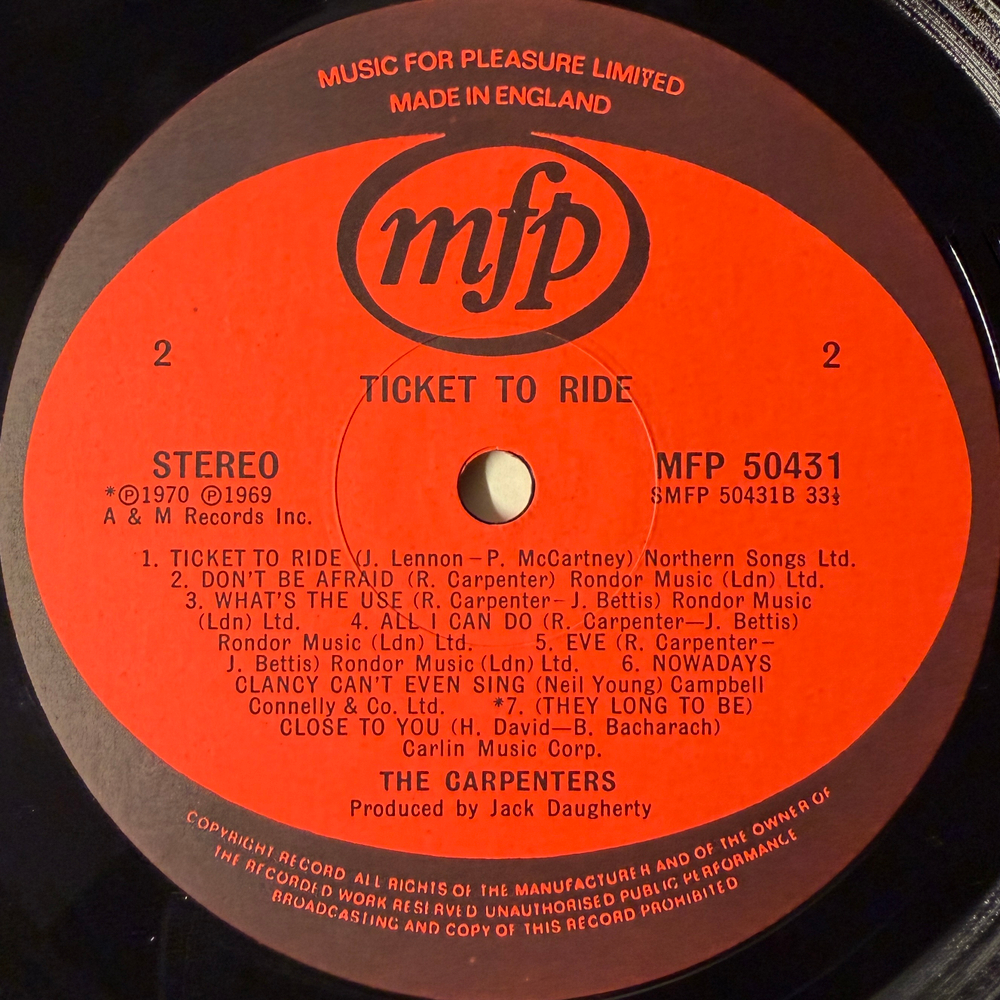 The Carpenters ‎– Ticket To Ride (Англия 1978г.)